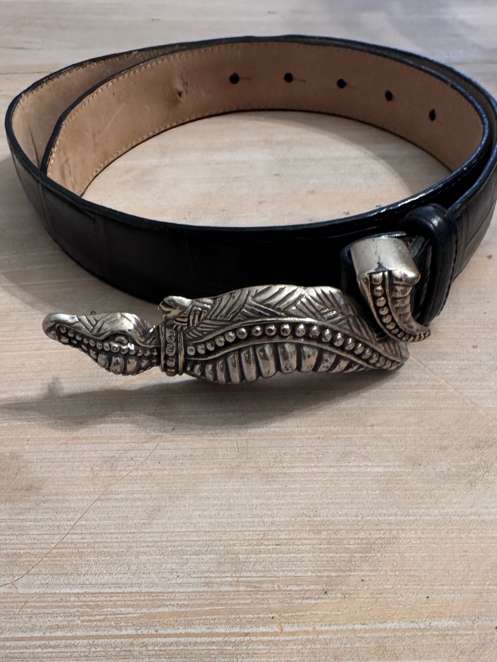 Vintage Y2K 1990s Brighton Silver Alligator Buckle Black Belt